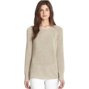 Lafayette 148 Sheer Linen Sweater in Khaki Beige Size XL